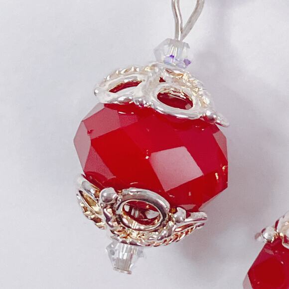 VTG Artisan Sterling Silver Faceted Red Glass Dangle Earrings Handmade Dainty - Picture 4 of 11